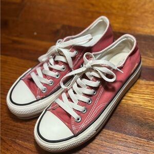 Red Canvas Sneakers with White Laces almost 2-inch platform